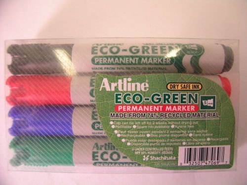Artline EK-199US/4W Eco-Green Permanent Marker Box of 4- Green Blue Red Black