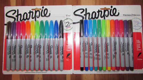 SHARPIE Assorted Colors 12 pack Fine Point and Precision Point. NEW.24 Markers..