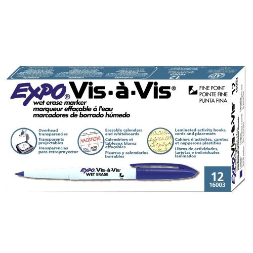 Expo Vis-A-Vis Transparency Marker, Fine, Blue (Expo 16003) - 12/pk