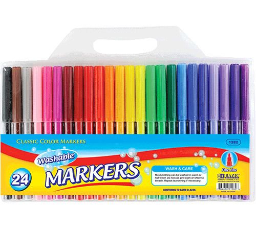 Bazic 24 fine line washable watercolor markers, case of 72 for sale