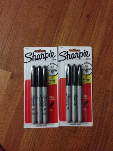New Lot Of 6 Black Sharpie Markers