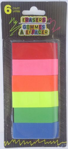 Neon Bevel Pencil Erasers, 6 Erasers/Pack