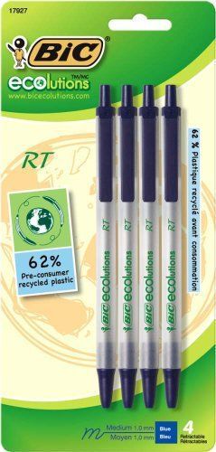 NEW BIC ECOlutions Retractable Ball Pen  Medium Point (1.0 mm)  Blue  24 Pens