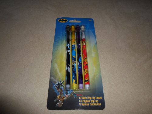 DC Comics Batman Pack Of 4 Pop-Up Pencils, For Ages 3 &amp; Up, BRAND NEW IN PACKAGE