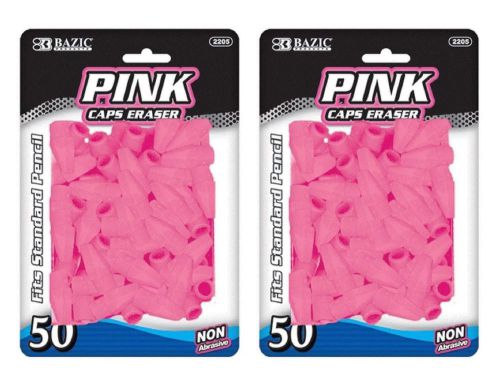 NEW 2 Pk, Bazic Pink Caps Eraser, 50 Per Pack
