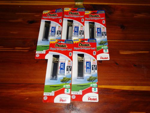 5 Pentel Super Hi-Polymer Lead 0.5 mm Fine 30 Pieces Each With Erasers Sealed FS