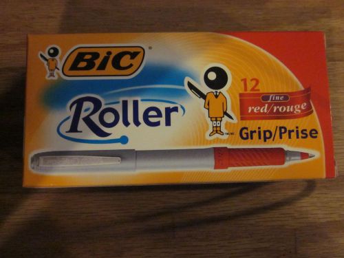 12 Bic Roller Red Grip 31205 0.4 mm / fine Free shipping!
