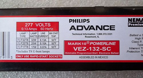 Philips advance mark10 277v powerline vez-132-sc t8 fluorescent dimmable ballast for sale