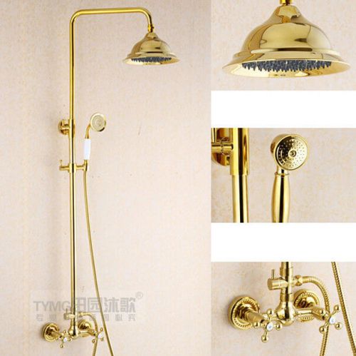 Luxury Golden Adjust Height Wall mounted Dual Handles 6&#034; Rain Shower Faucet Sets