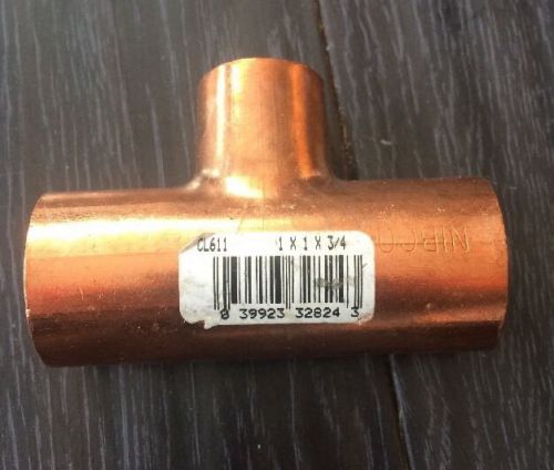 Nibco  1&#034; x 1&#034; x 3/4&#034;  copper slip tee fitting  solder  cl611  -  83514 plumbing for sale