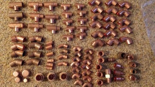 84 -1/2&#034; &amp; 3/4&#034; copper fittings  elbows, couplings, tees. for sale