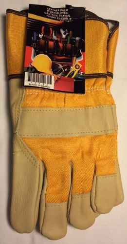 New Mens Leather Palm Work Gloves Tan &amp; Yellow Colored One Size