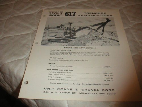 1966 UNIT MODEL 617 TRENCHOE CRAWLER CRANE SALES BROCHURE
