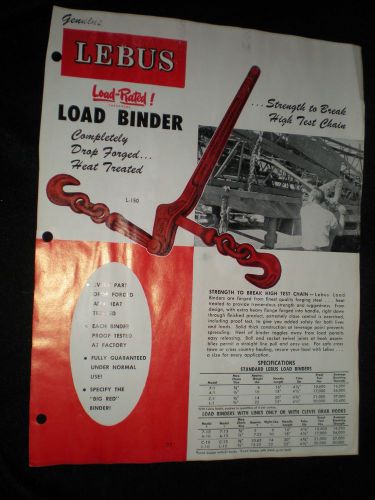 LEBUS LOAD BINDER BROCHURE 1960s 2 pages