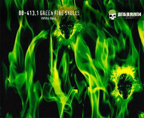 3 m (10 ft) Flaming Skulls Green Hydrographics Film 100 cm Free Ship Big Brain