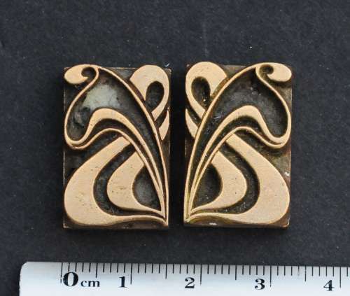2 x Art Nouveau ornament bookbinding Brass Type Letterpress water lilly hotfoil