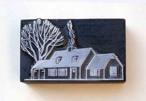 Letterpress Printer&#039;s Cut - &#034;House &amp; Tree&#034; - 1 &amp; 7/16&#034; by 2 &amp; 1/2&#034;