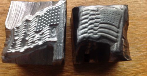 2 American Flags Heavy  Solid Lead Printing Blocks  Looks Carved