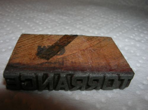 Vintage torrance california printing block wood pewter stamp for sale