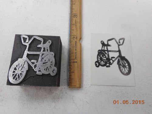 Letterpress Printing Printers Block, Child Boy&#039;s Bicycle with Training Wheels