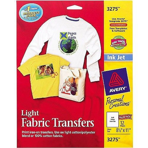 Avery 12 Pack 8-1/2&#034; x 11&#034; T-Shirt Transfers for Inkjet Printers