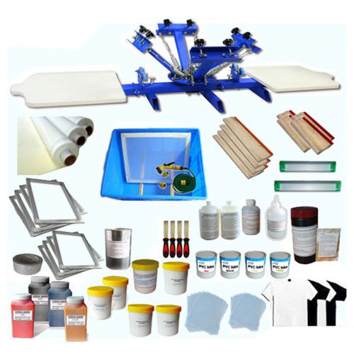 4 color 2 station screen printing press machine kit equipment squeegee fabric for sale