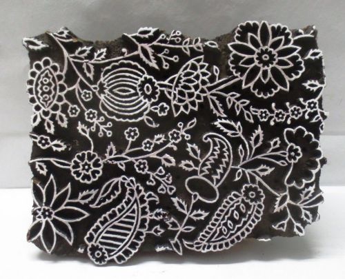 INDIAN WOODEN HAND CARVED TEXTILE PRINTING FABRIC BLOCK STAMP FLORAL N PAISLEY