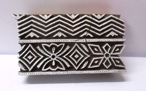 VINTAGE WOOD CARVED TEXTILE PRINTING FABRIC BLOCK STAMP HOME DECOR 04
