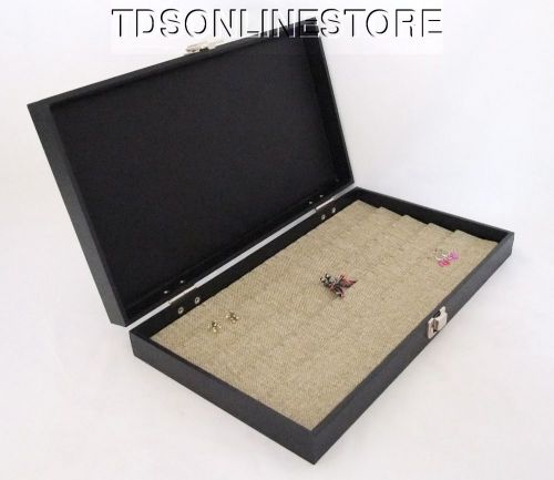 Traveling Earring Jewelry Display Case W 90 Slot Burlap Covered Insert