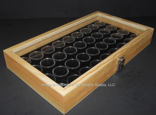 6 Glass Top Lid Wood Black 36 Jar Cases Display Gems Body Jewelry Gold Nugget