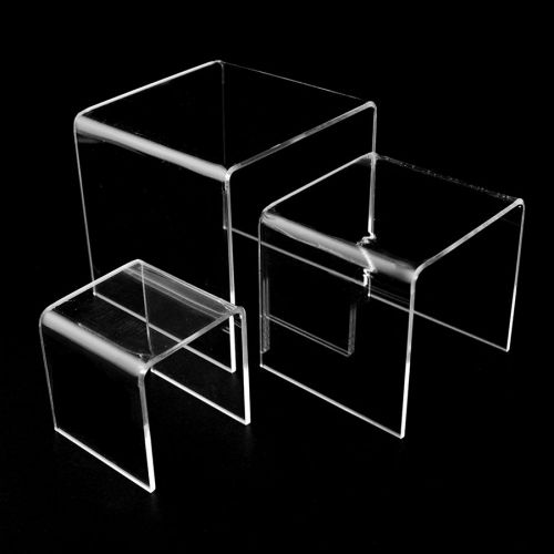 Set of  3 Clear Acrylic Display Riser (3&#034;, 4&#034;, 5&#034; ) Jewelry Showcase Fixtures