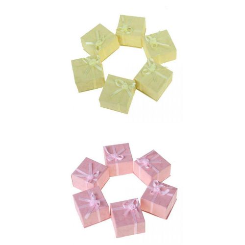 24 x Yellow &amp; Pink Square Hard Cardboard Jewelry Ring Case Gift Box 40x40x29mm
