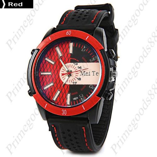 Fashionable Rubber Band 2 Tone Face Quartz Men&#039;s Wristwatch Free Shipping Red