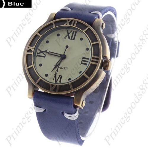 Vintage Round PU Leather Free Shipping Quartz Wrist Wristwatch Women&#039;s Blue