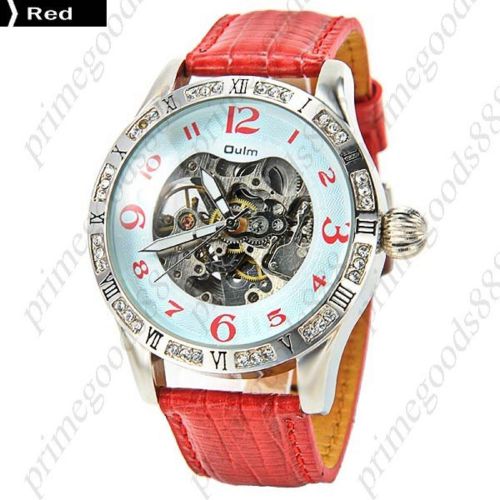 See Through Automatic Mechanical Round Analog Wrist Men&#039;s Wristwatch Red