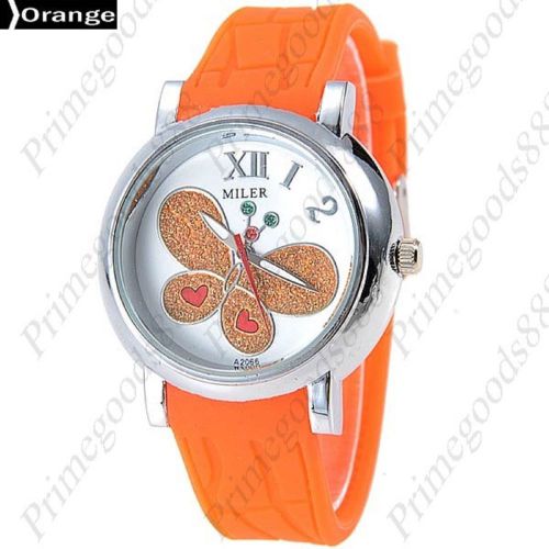 Butterfly Hearts Quartz Analog Rubber Unisex Free Shipping Wristwatch Orange