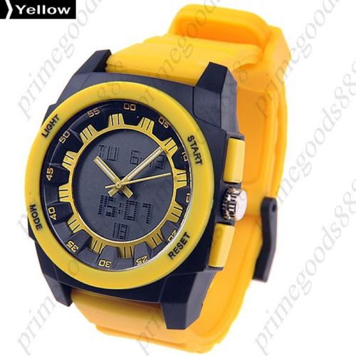 LCD Analog Waterproof Digital Alarm Wrist Men&#039;s Wristwatch Back light in Yellow