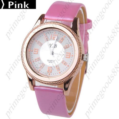 PU Leather Strap Quartz Wrist Round Free Shipping Wristwatch Women&#039;s In Pink