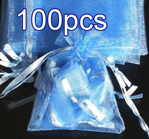 100x Solid Baby Blue Organza Bag Pouch for Xmas New Year Gift 7x9cm(2.7x3.5&#034;)