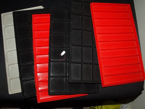 Lot of 6 Large  Display or Jewelry Trays Flocked Velour 3 blk 2 red one grey