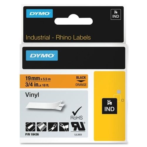 DYM18436 Rhino Labels, 3/4&#034;x18ft, Black/Orange