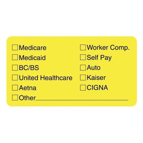 Tabbies Medical Office Insurance Label - 1.75&#034;Wx3.25&#034;L- 250/Roll - Yellow