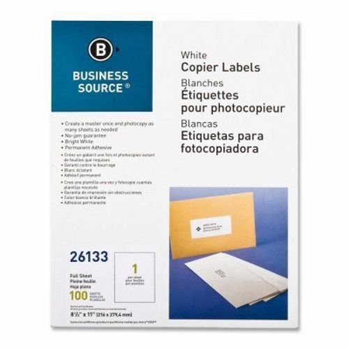 Business Source Full Sheet Labels, 8-1/2&#034;x11&#034;, 100/PK, White (BSN26133)