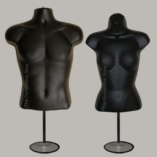 Torso male + female (waist long) w/ base mannequin forms set - s-m sizes - black for sale