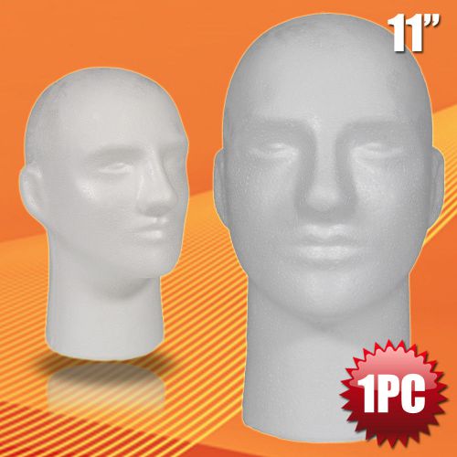 Male styrofoam foam mannequin manikin head 11&#034; wig display hat glasses 1pc for sale