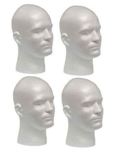 WHITE MALE  (12&#034; TALL) STYROFOAM MANNEQUIN WIG / HAT DISPLAY  (4-heads)