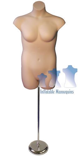Female plus-size fleshtone and adjustable mannequin stand with 8&#034; round base for sale