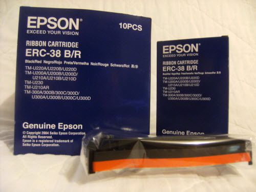 10 Pack of  ERC-38BR Genuine EPSON Printer Ribbon Cartridges  BLACK &amp; RED