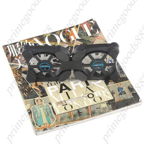 Portable black cooling fan pad foldable 2 big cooler fans blue lights laptop usb for sale