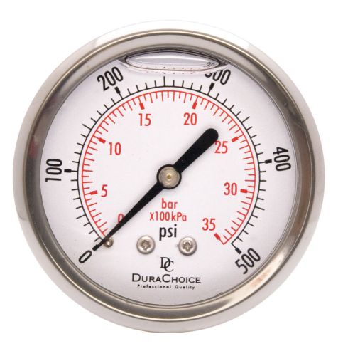 2-1/2&#034; liquid filled pressure gauges - 1/4&#034; npt center back mount 500psi for sale